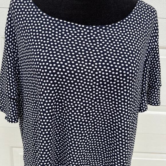 ADRIANNA PAPELL navy white dots, scoop neck short sleeve women’s size 2X top - Picture 1 of 9